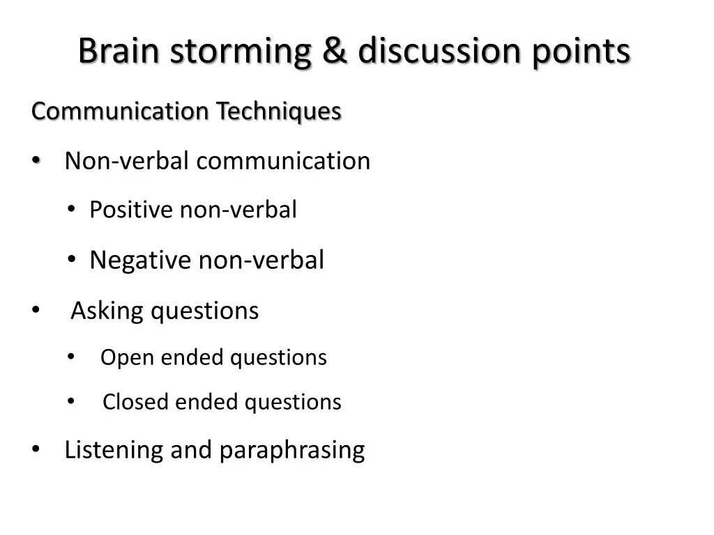 brain storming discussion points