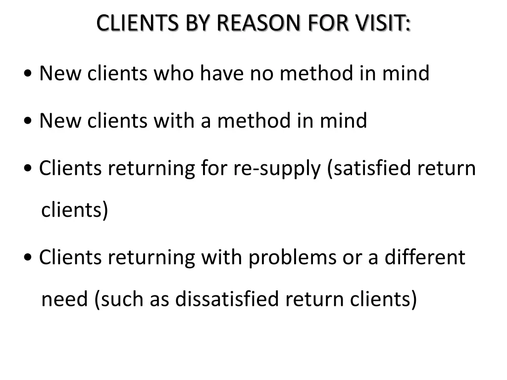 clients by reason for visit