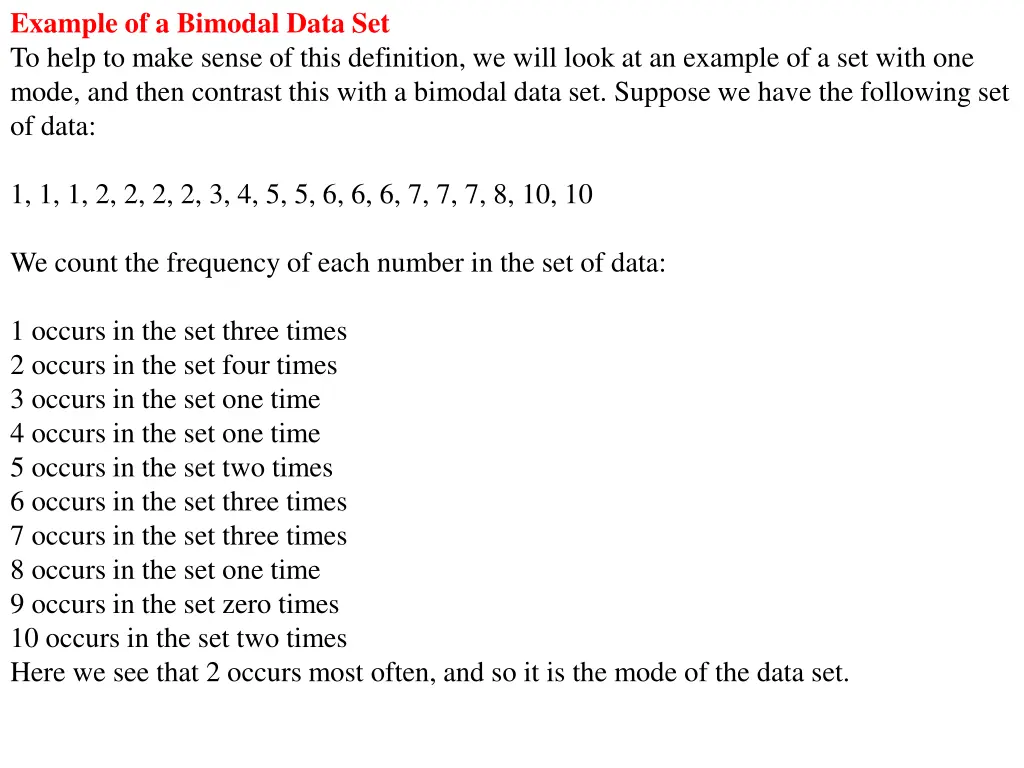 example of a bimodal data set to help to make