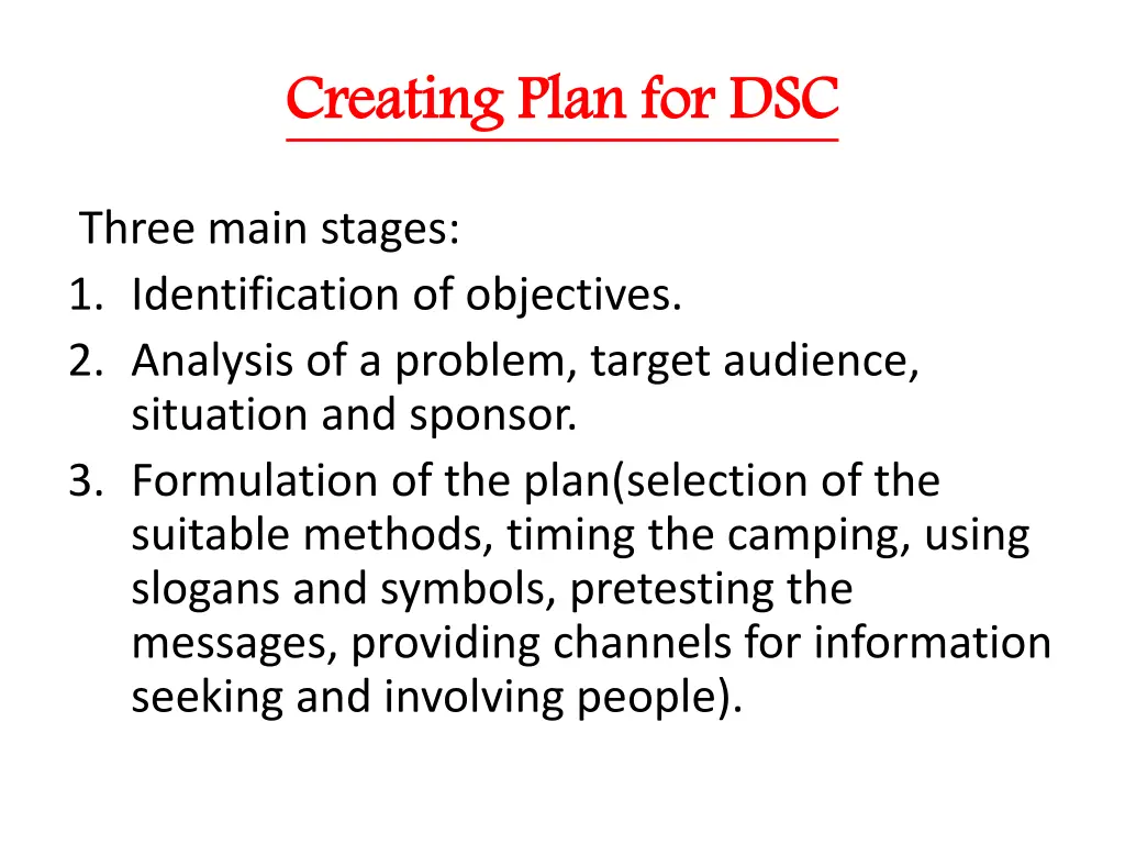 creating plan for dsc