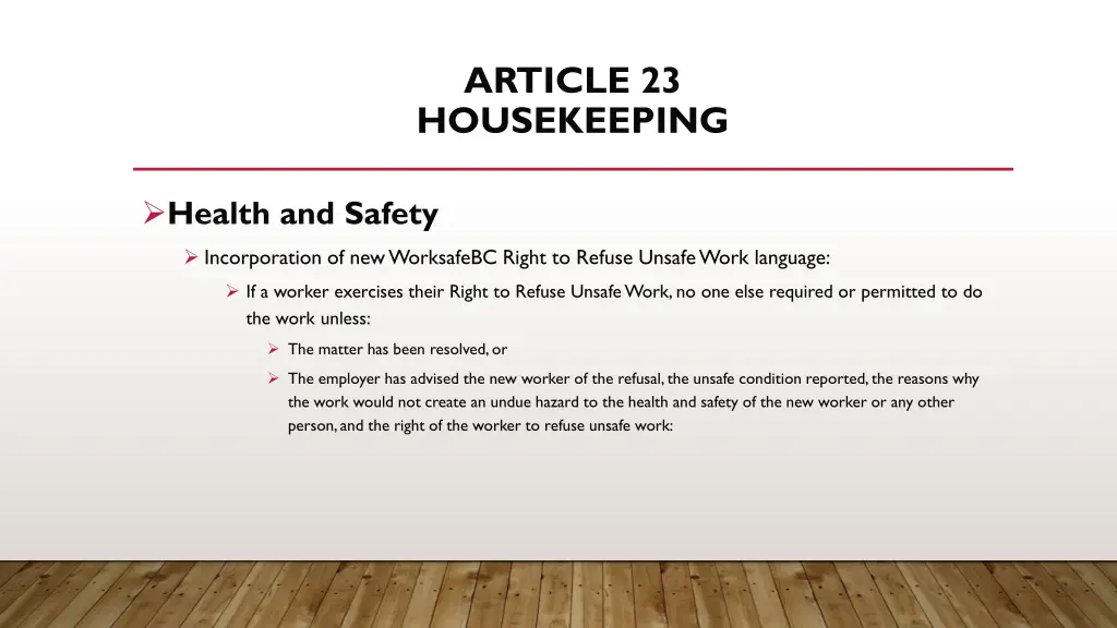 article 23 housekeeping