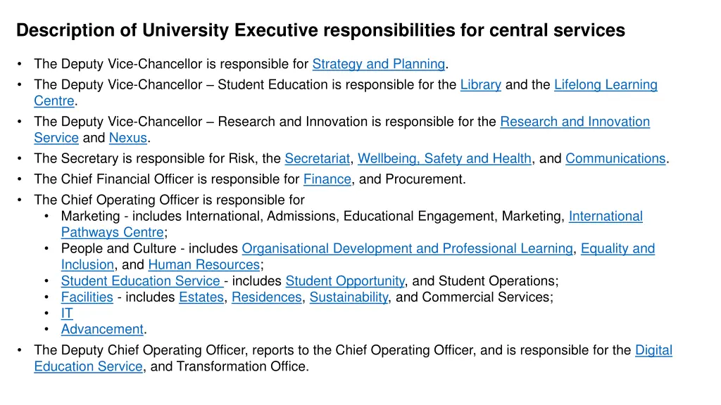 description of university executive