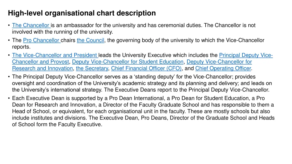 high level organisational chart description