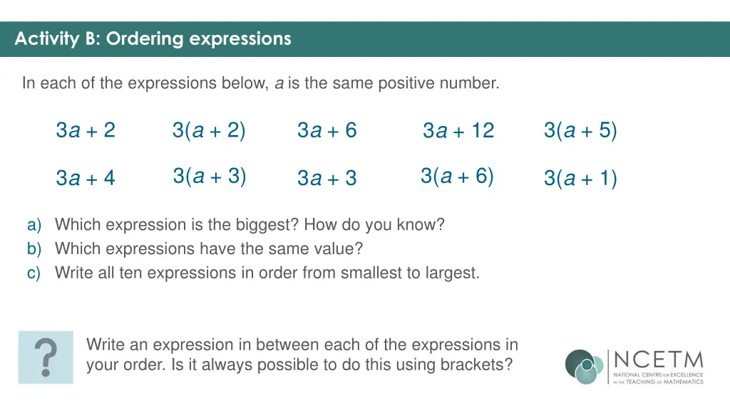 activity b ordering expressions