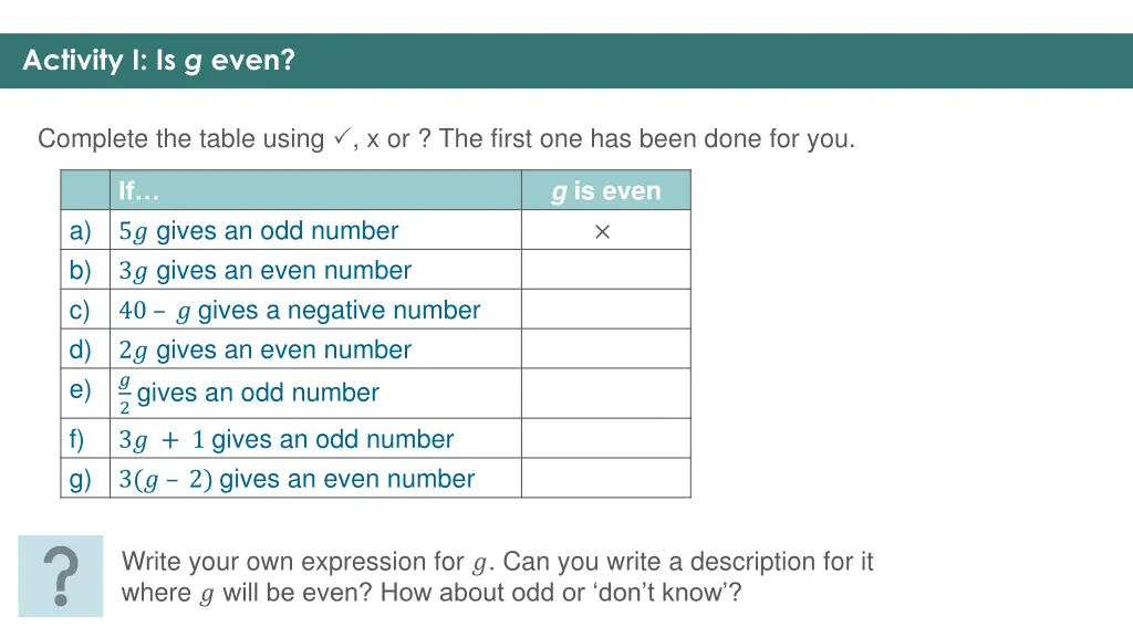 activity i is g even