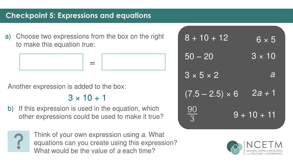 checkpoint 5 expressions and equations