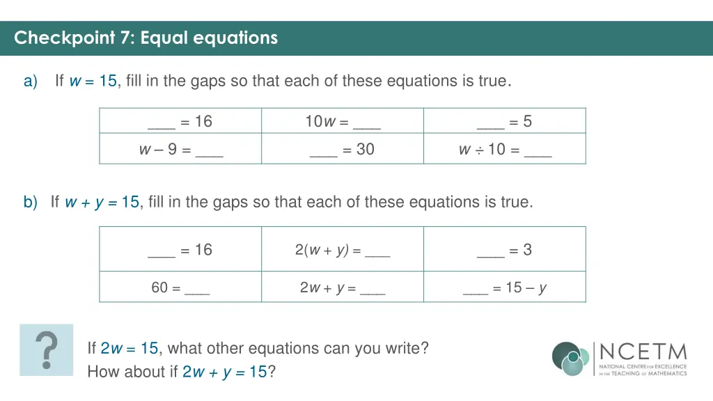 checkpoint 7 equal equations