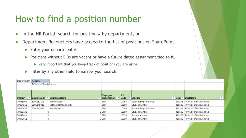 how to find a position number