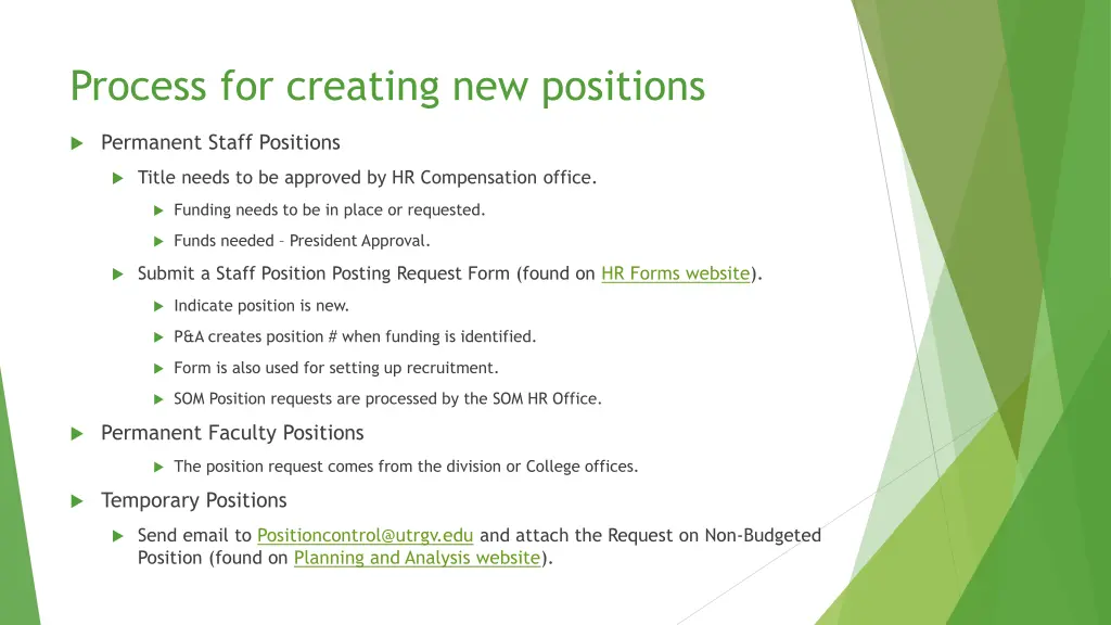 process for creating new positions