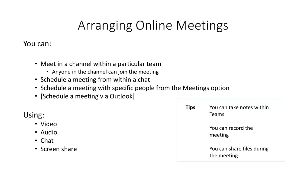 arranging online meetings