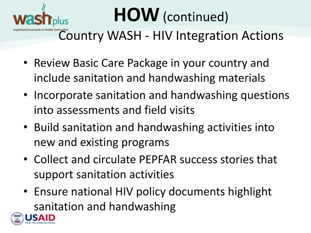 how continued country wash hiv integration actions