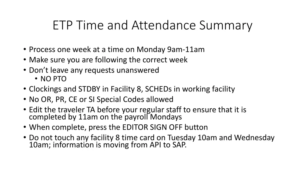 etp time and attendance summary