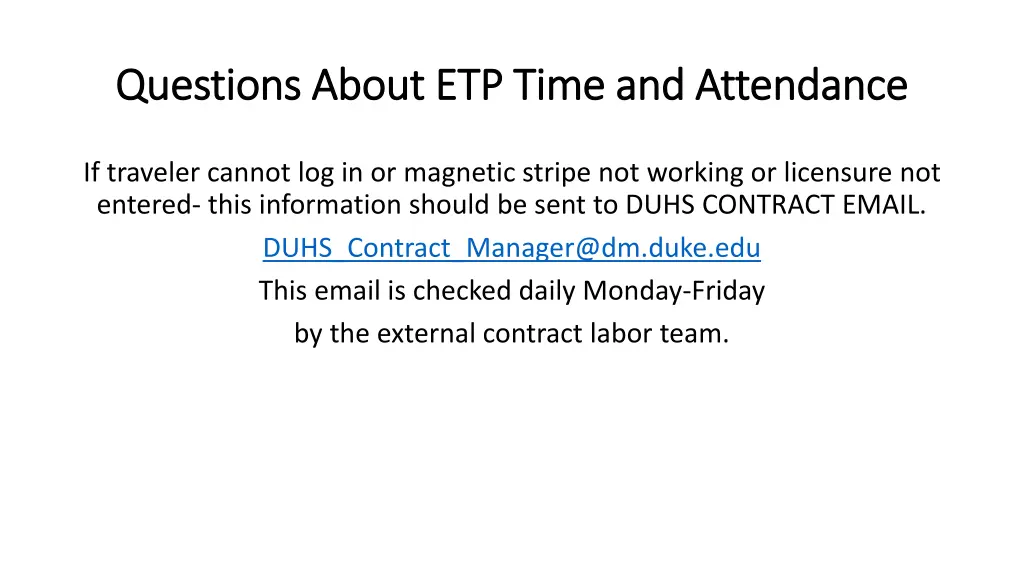 questions about etp time and attendance questions