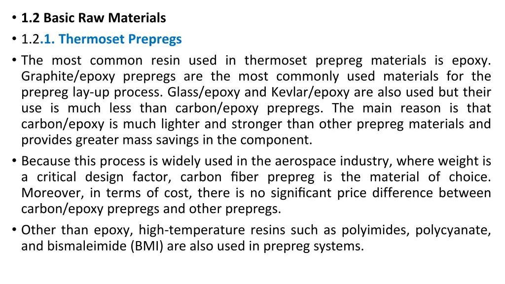 1 2 basic raw materials 1 2 1 thermoset prepregs