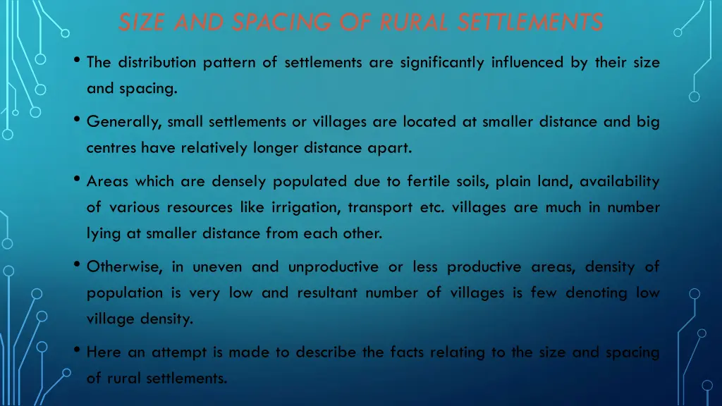 size and spacing of rural settlements