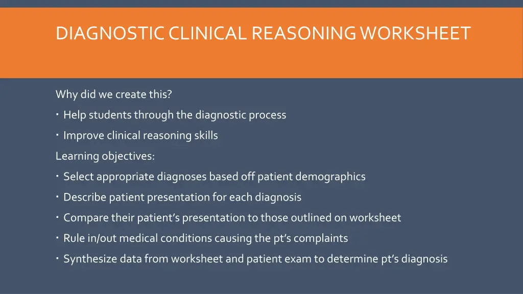 diagnostic clinical reasoning worksheet 2