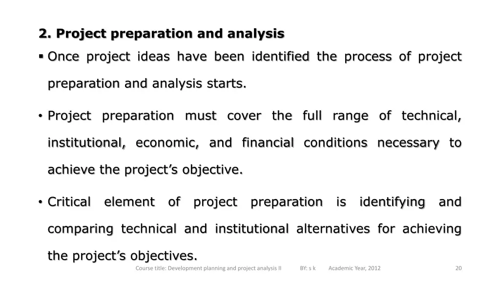 2 project preparation and analysis