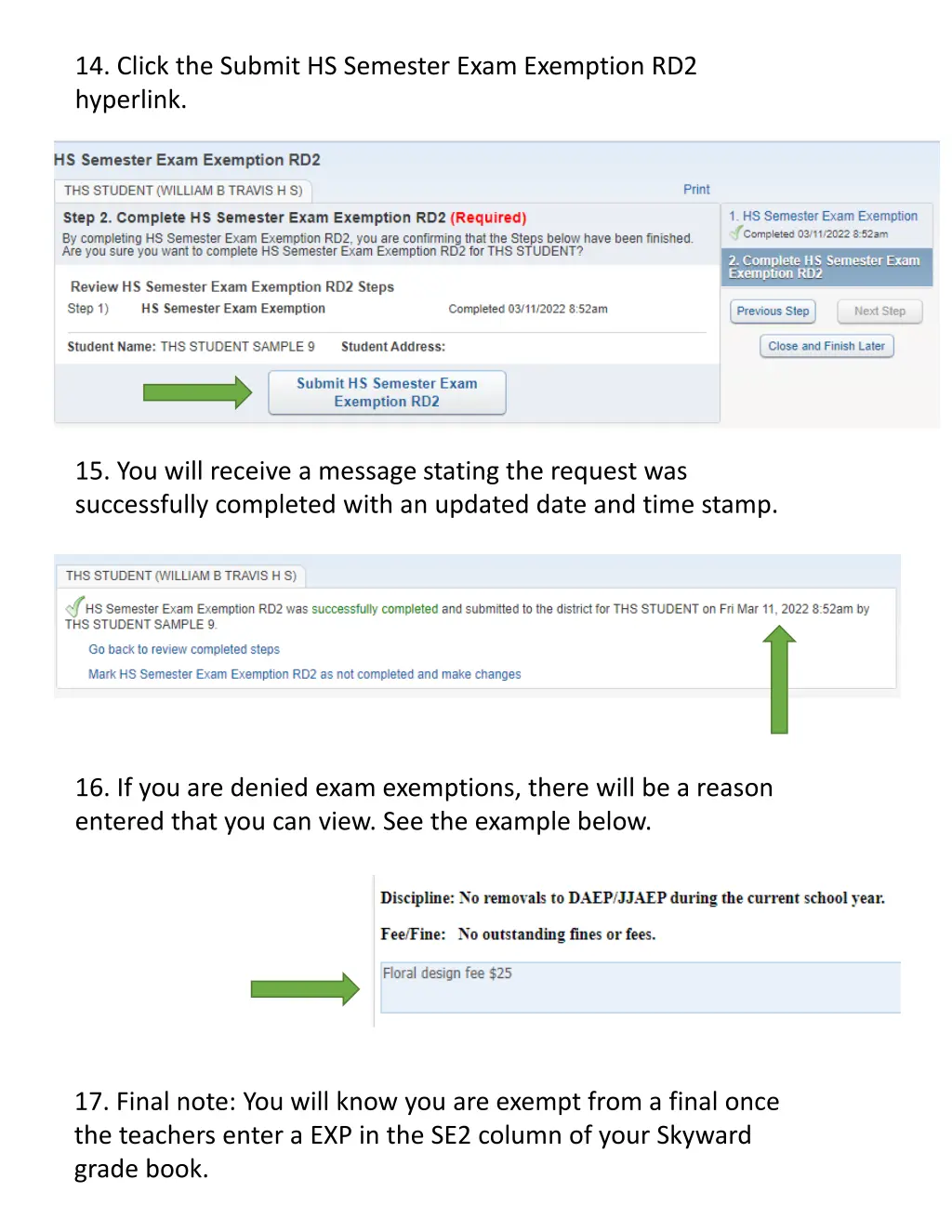 14 click the submit hs semester exam exemption