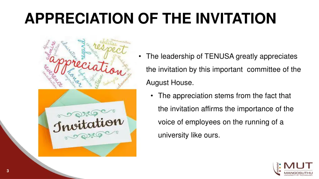 appreciation of the invitation