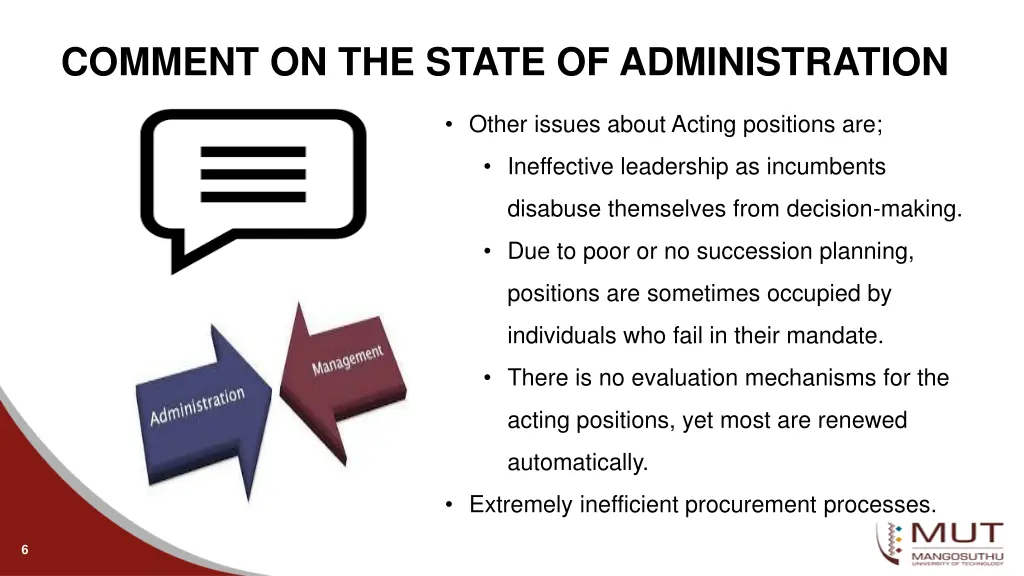 comment on the state of administration 1