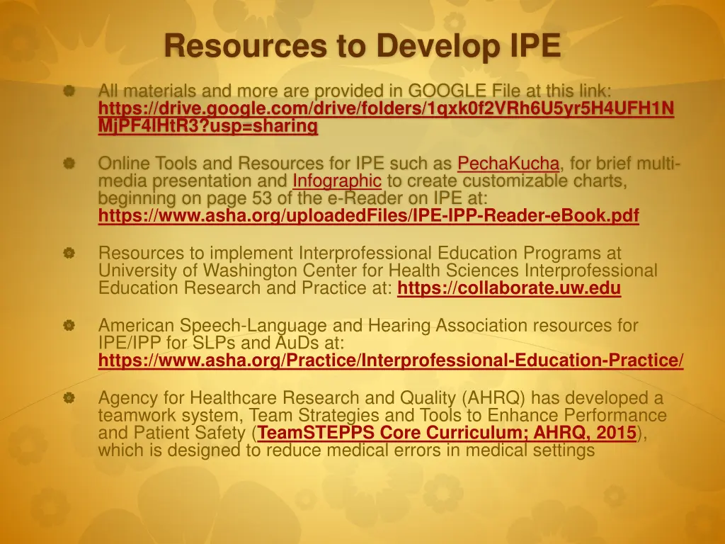 resources to develop ipe