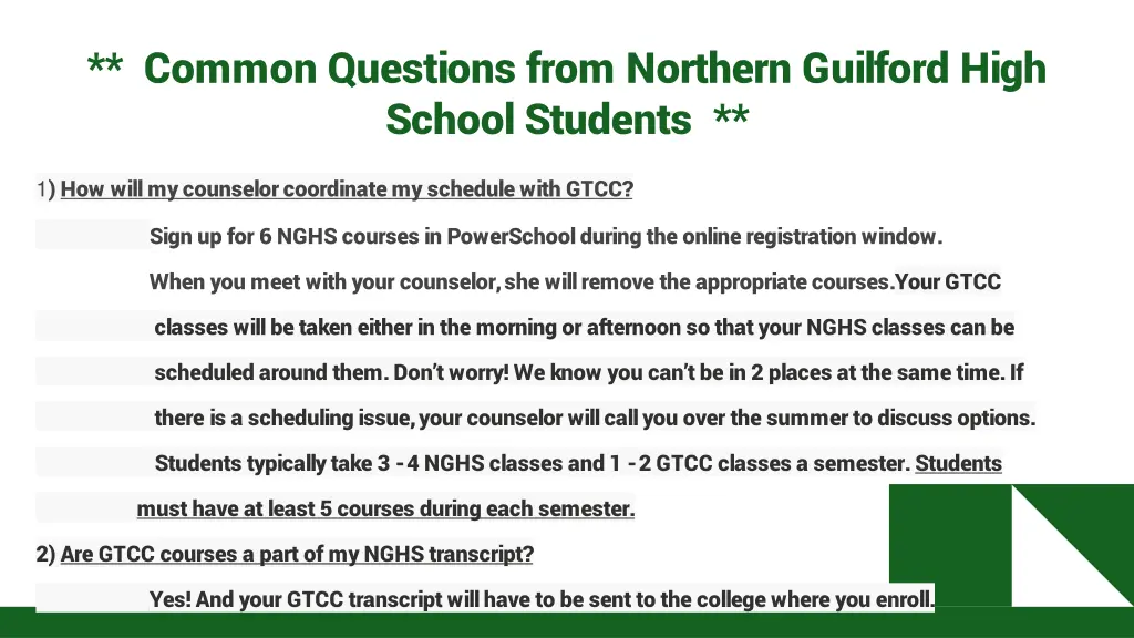 common questions from northern guilford high