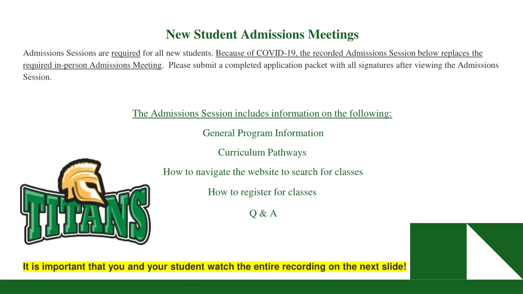 new student admissions meetings