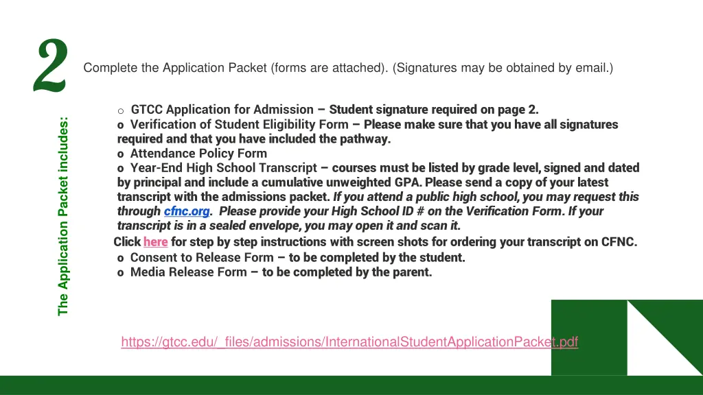 the application packet includes 2