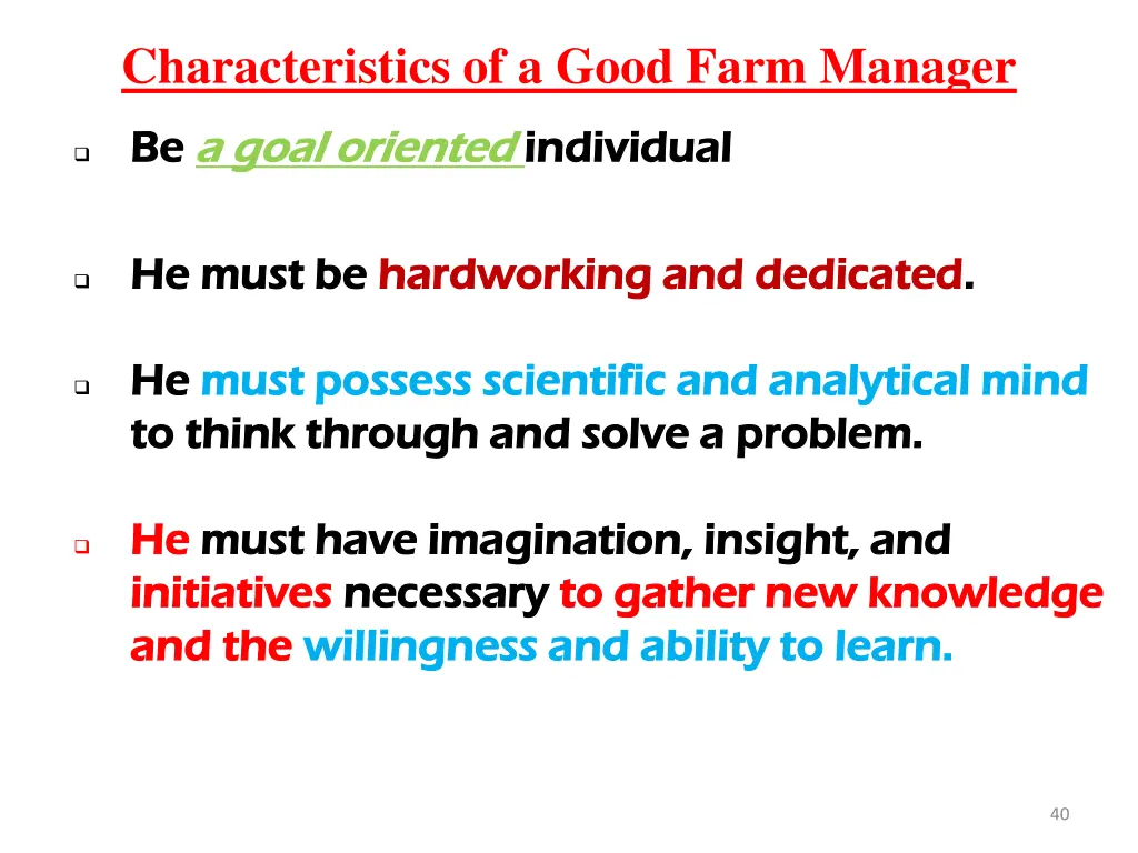 characteristics of a good farm manager