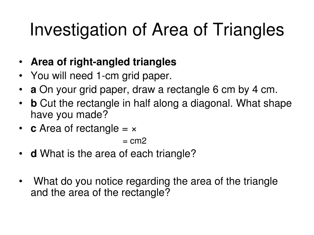 investigation of area of triangles