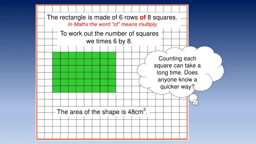 the rectangle is made of 6 rows of 8 squares