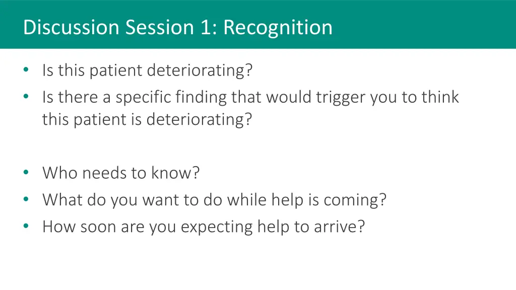 discussion session 1 recognition