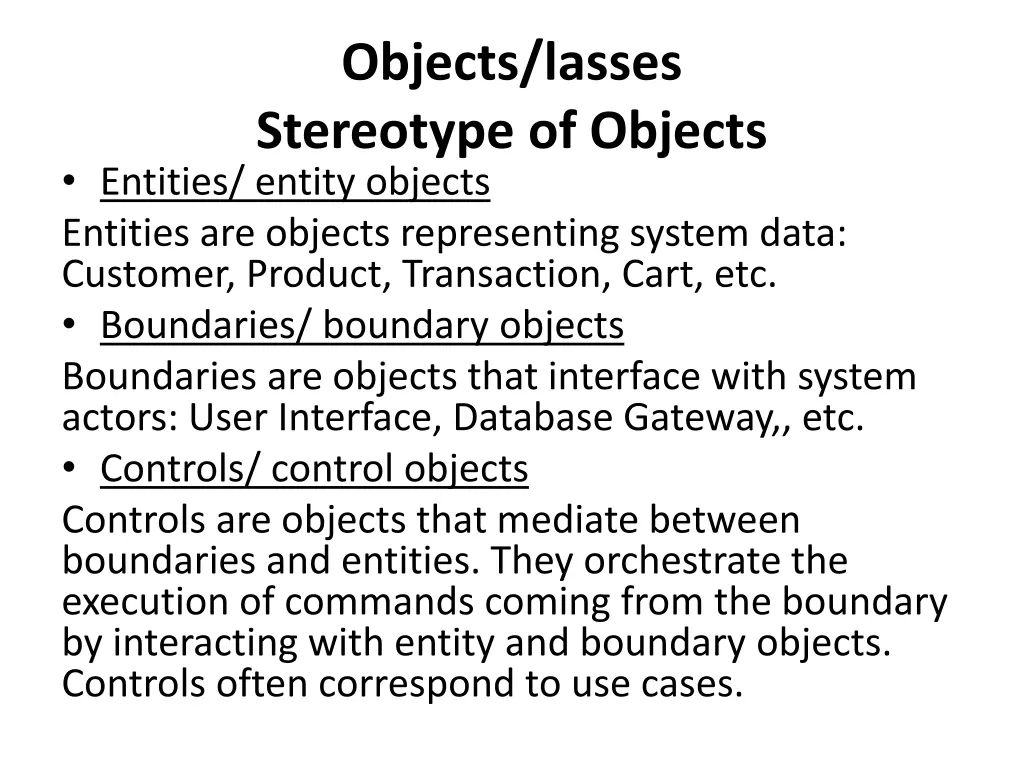 objects lasses stereotype of objects entities