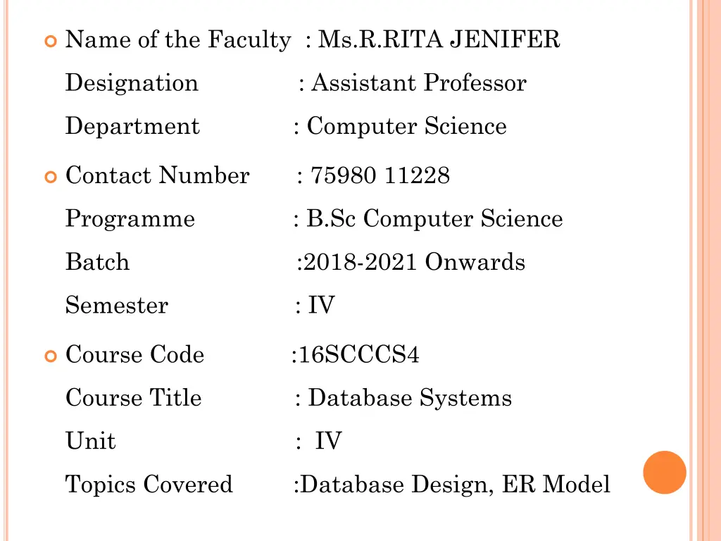 name of the faculty ms r rita jenifer