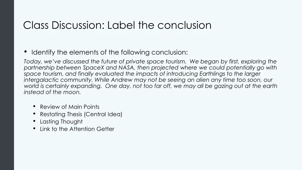 class discussion label the conclusion