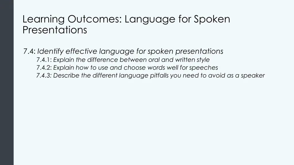 learning outcomes language for spoken