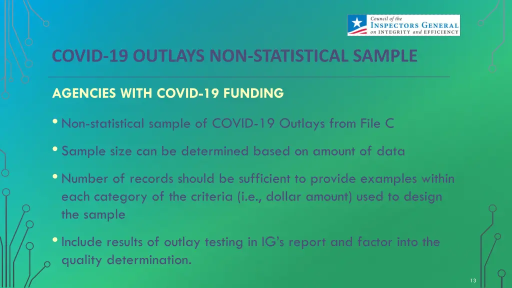 covid 19 outlays non statistical sample