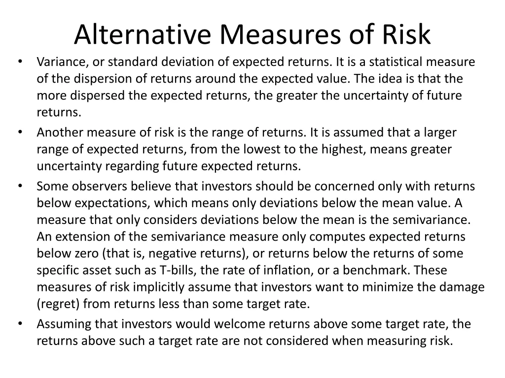 alternative measures of risk variance or standard