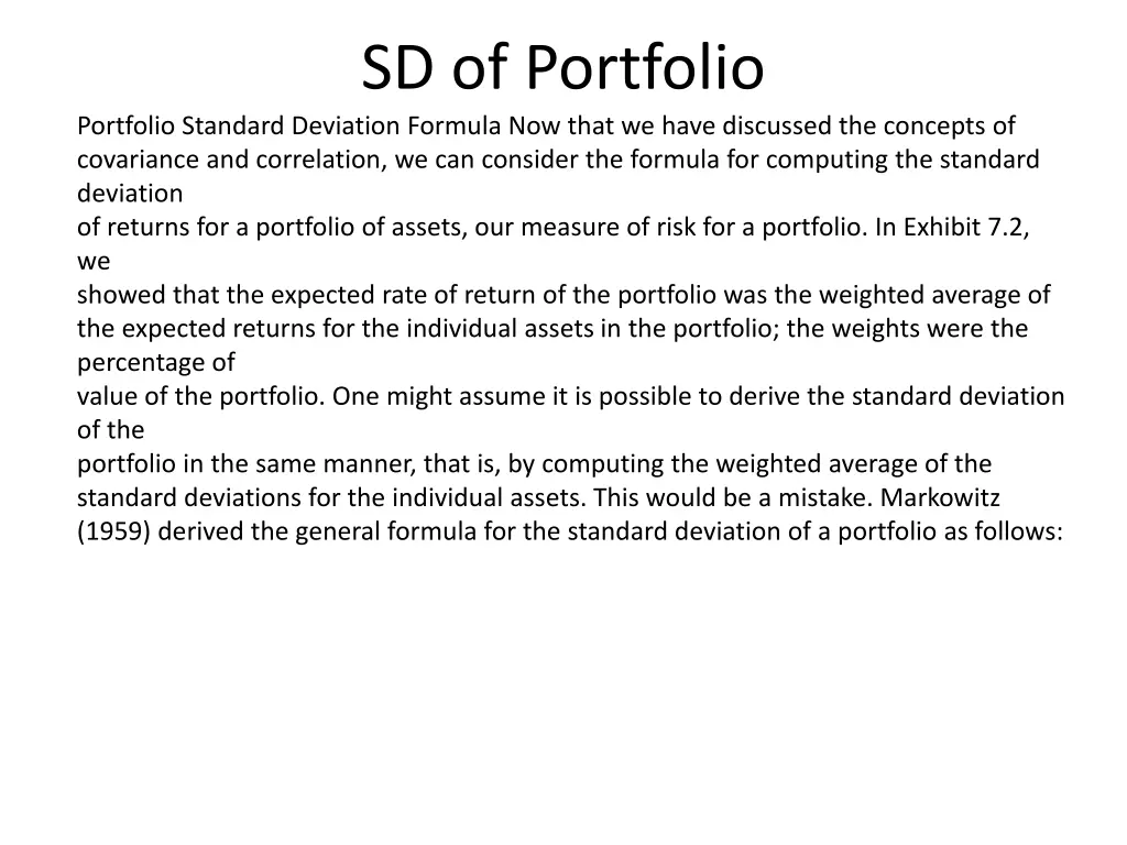 sd of portfolio