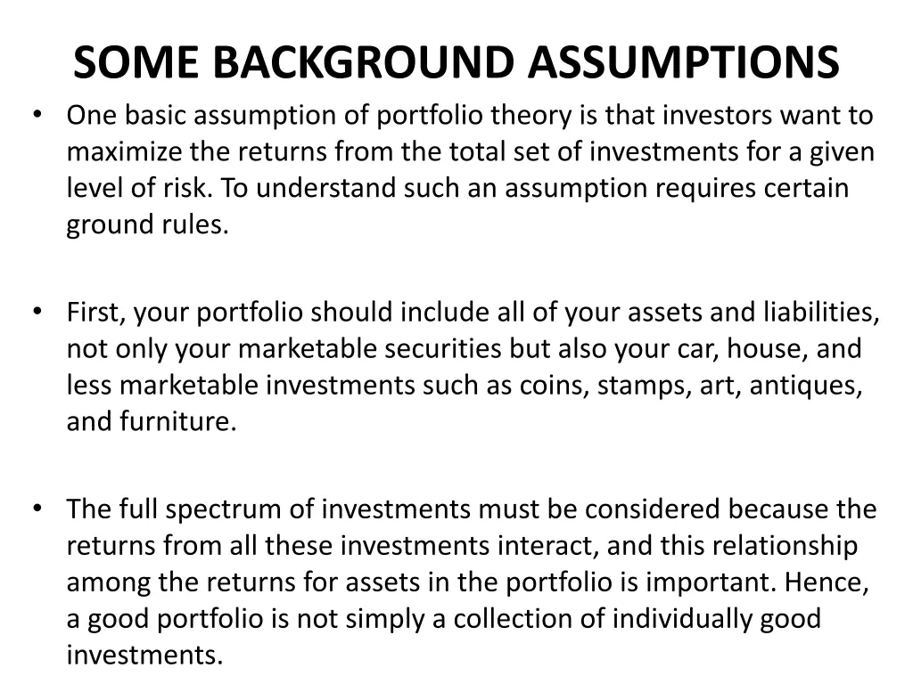 some background assumptions one basic assumption