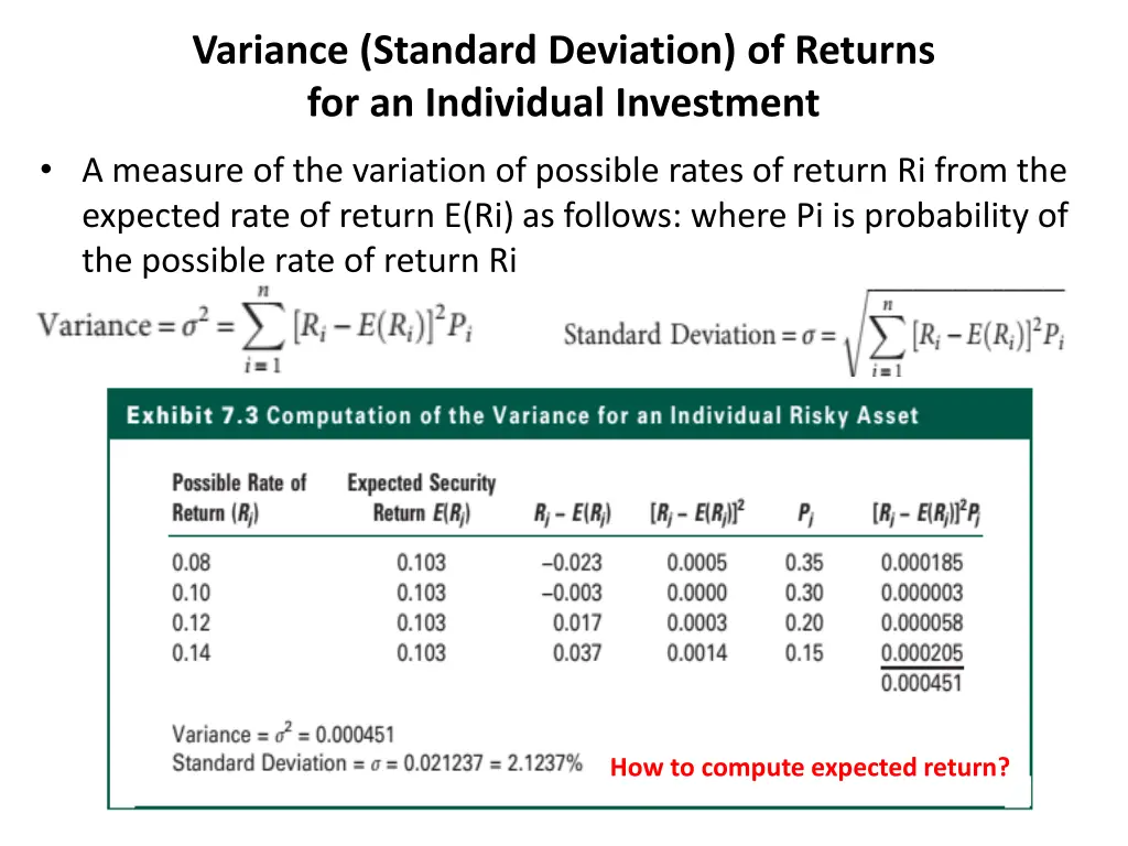 variance standard deviation of returns