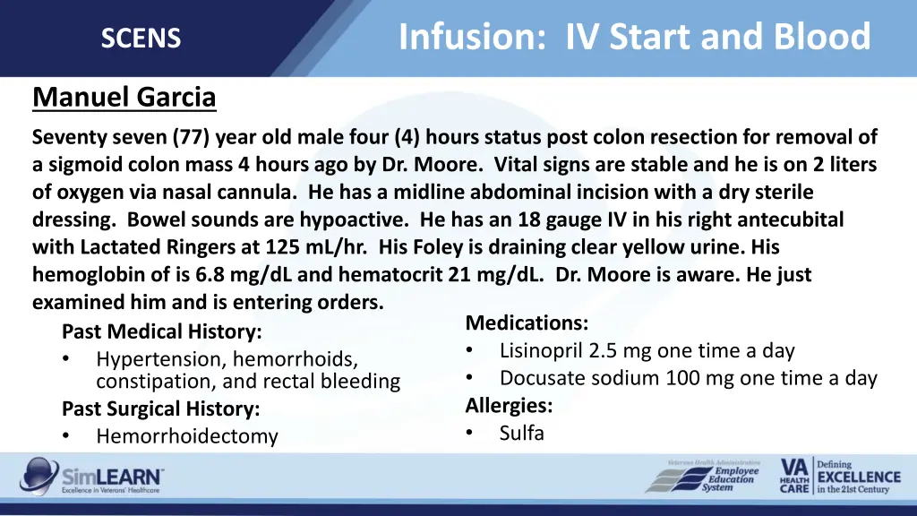 infusion iv start and blood