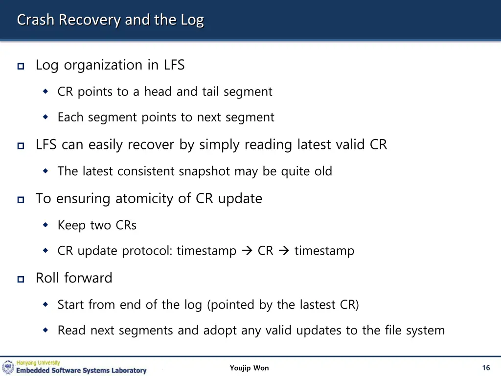 crash recovery and the log