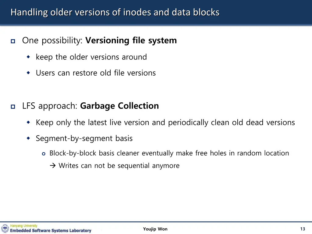 handling older versions of inodes and data blocks