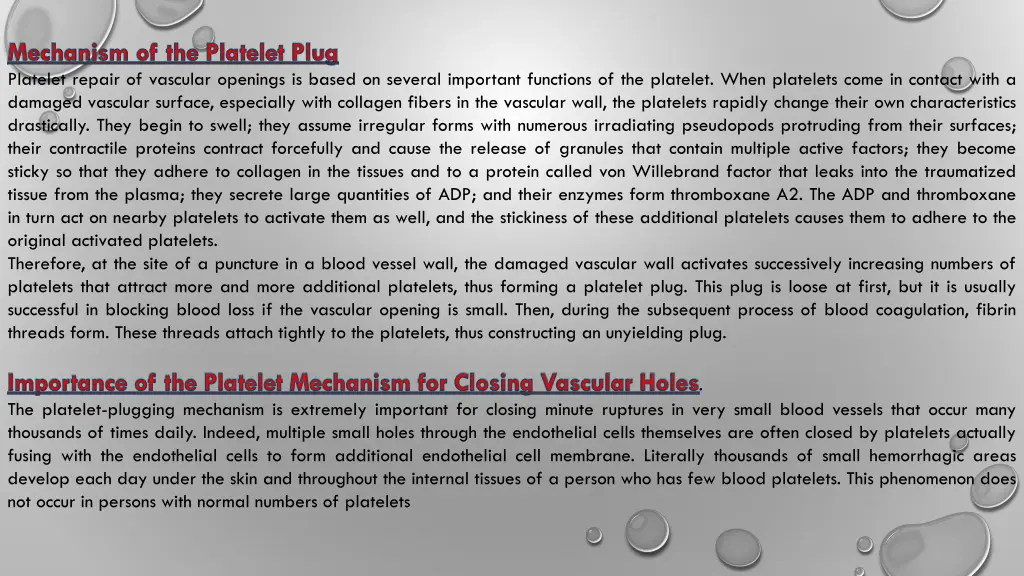 mechanism of the platelet plug platelet repair