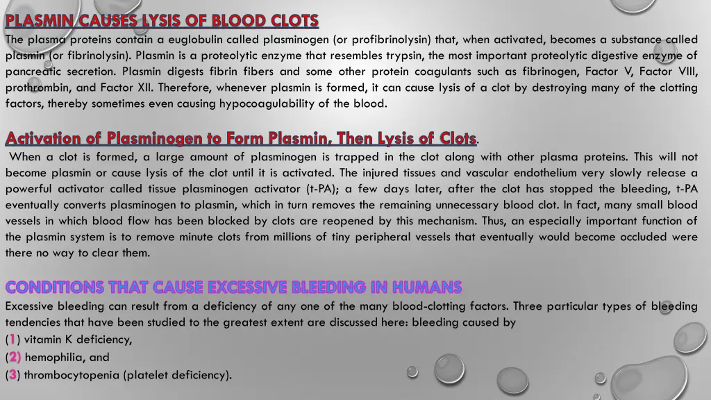 plasmin causes lysis of blood clots the plasma