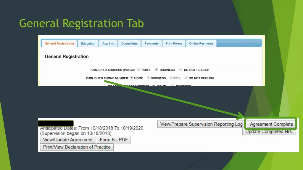 general registration tab