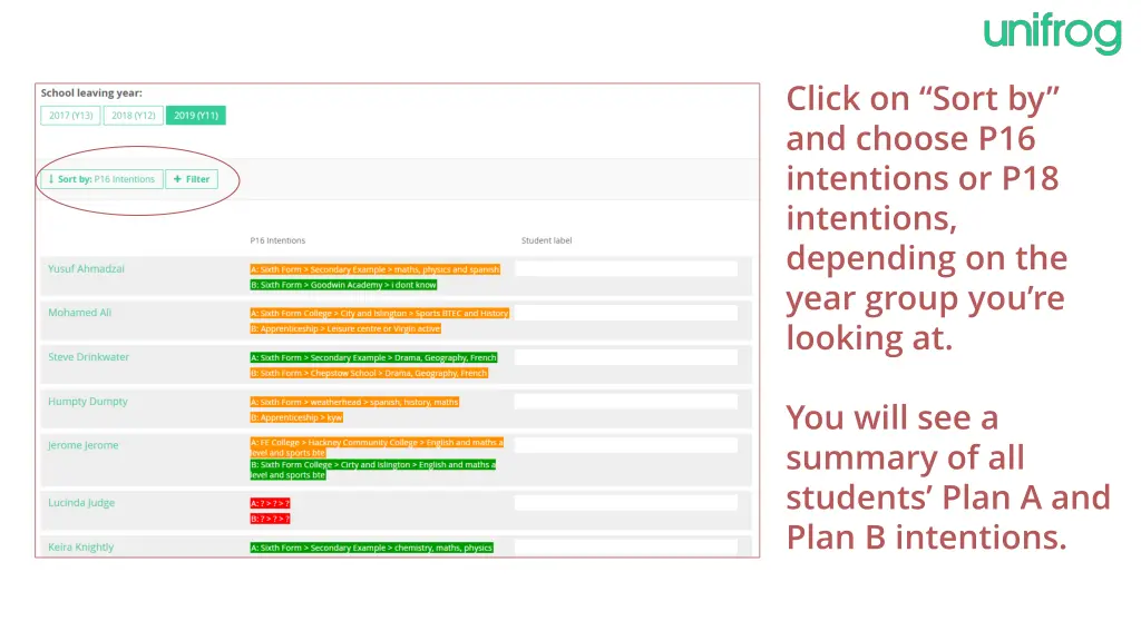 click on sort by and choose p16 intentions