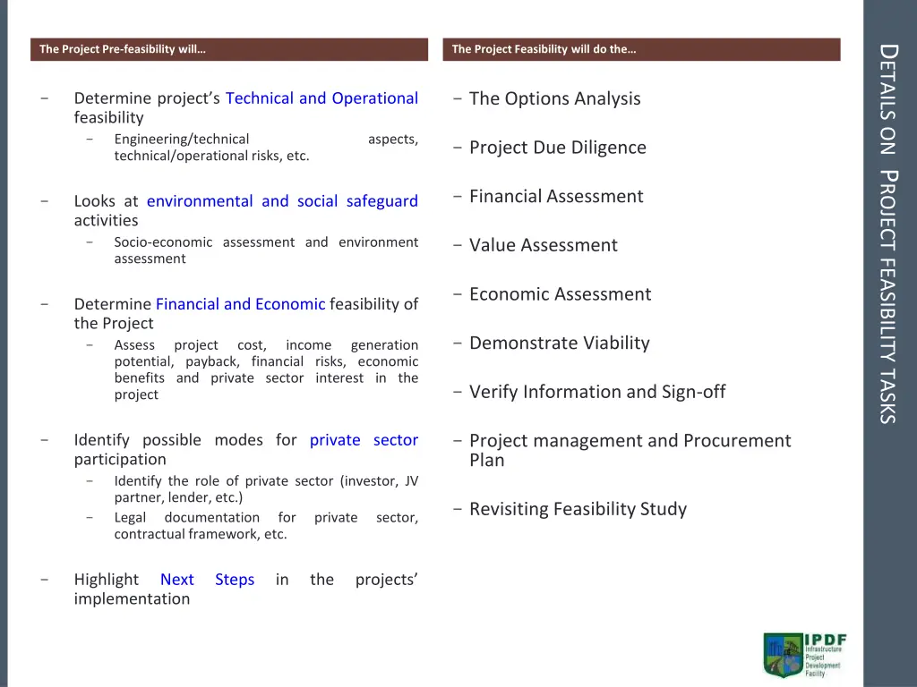 d etails on p roject feasibility tasks