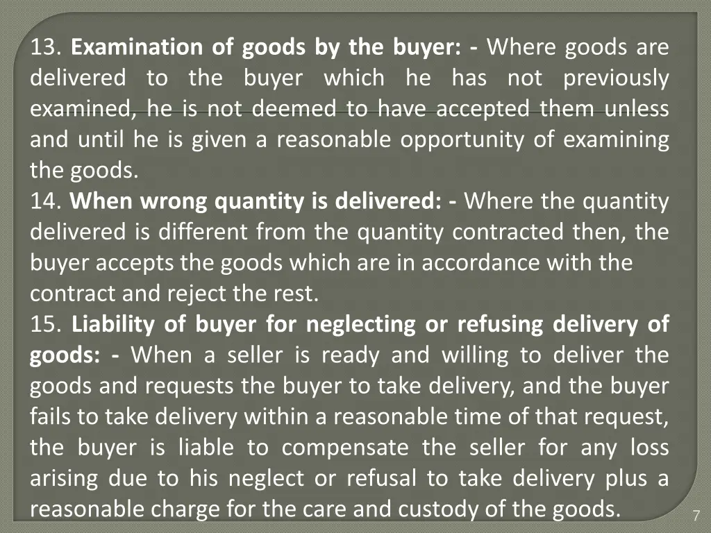 13 examination of goods by the buyer where goods